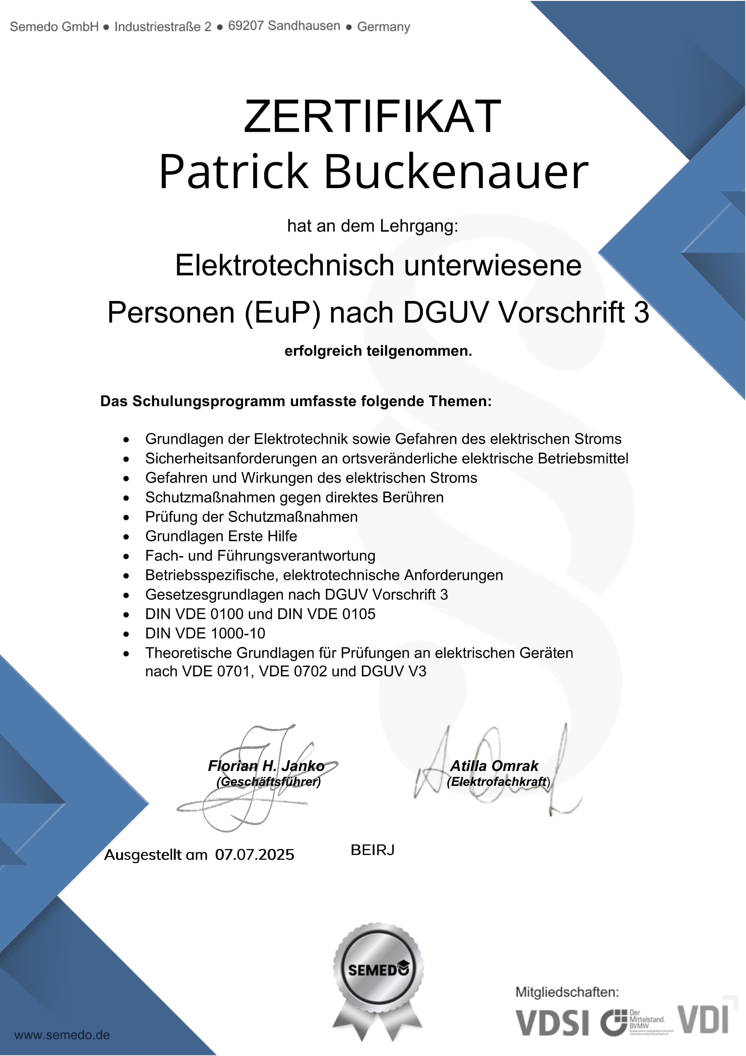 EUP - geschultes Personal