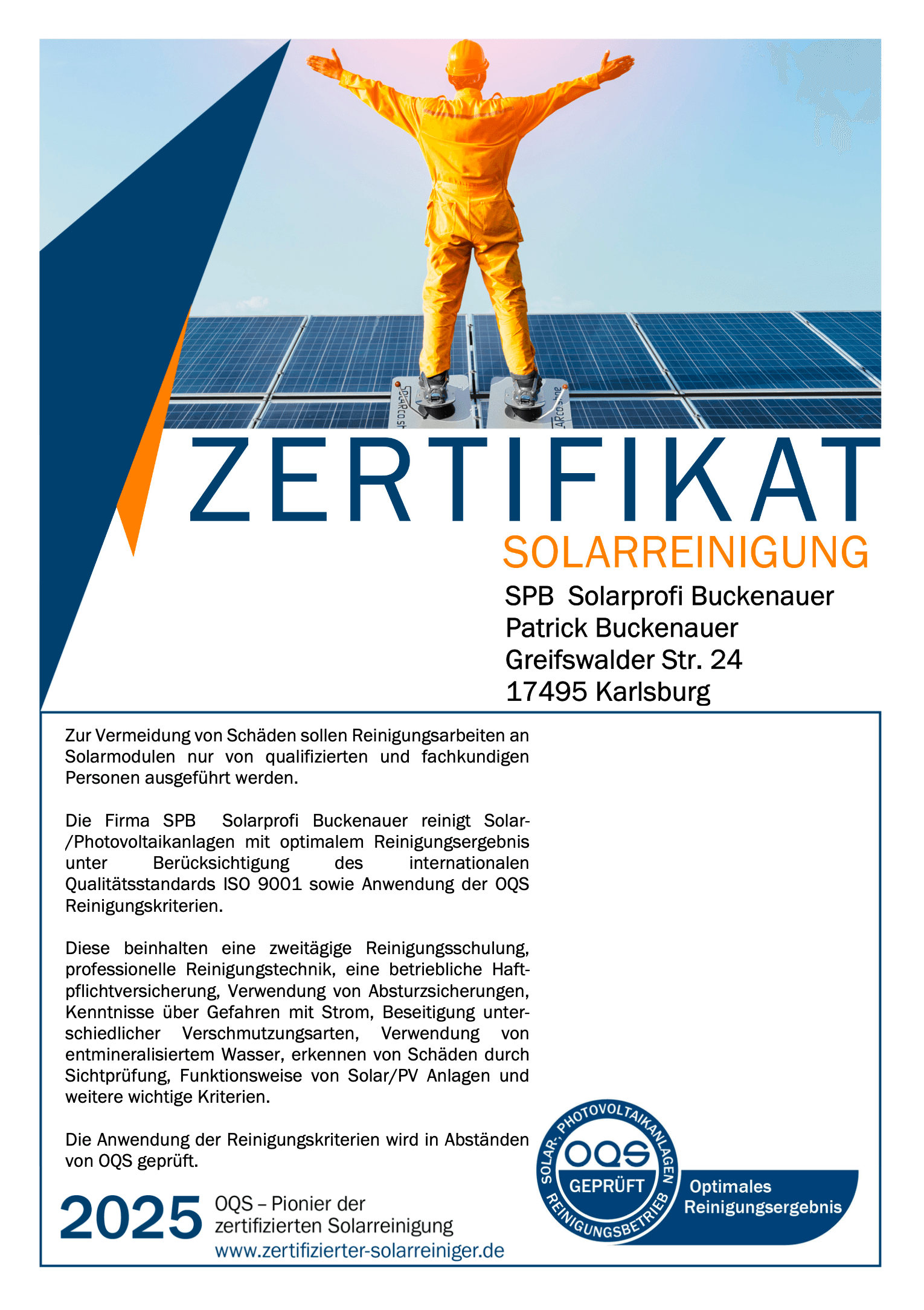 OQS (Qualitäts- und Sicherheitsstandard für Solarreinigung)